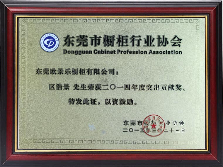 东莞市橱柜行业协会2014年度突出贡献奖