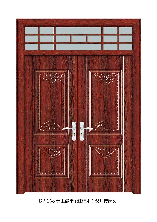 268 金玉满堂(红檀木) 双开带窗头 如意框